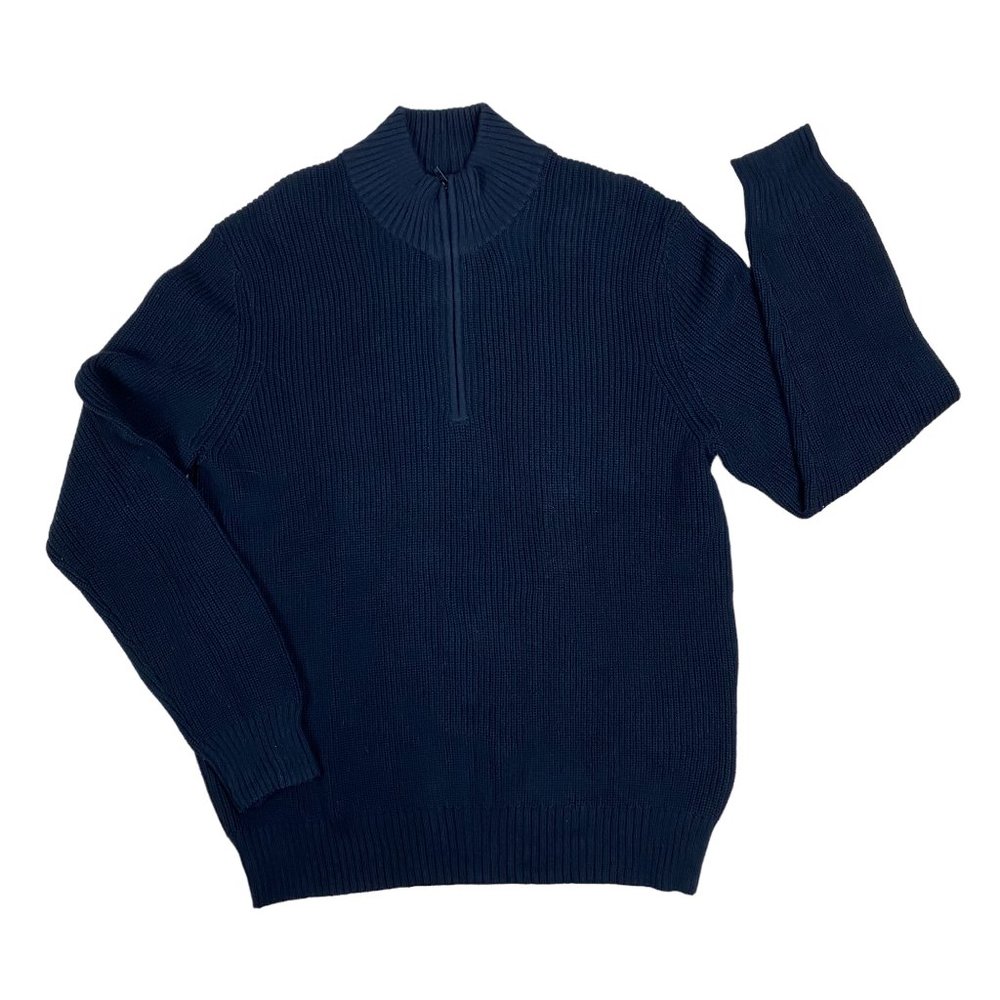 NWT Calvin Klein 1/4 Zip Rib Knit Sweater Black Casual Preppy Neutral Cotton-XL - Picture 2 of 12